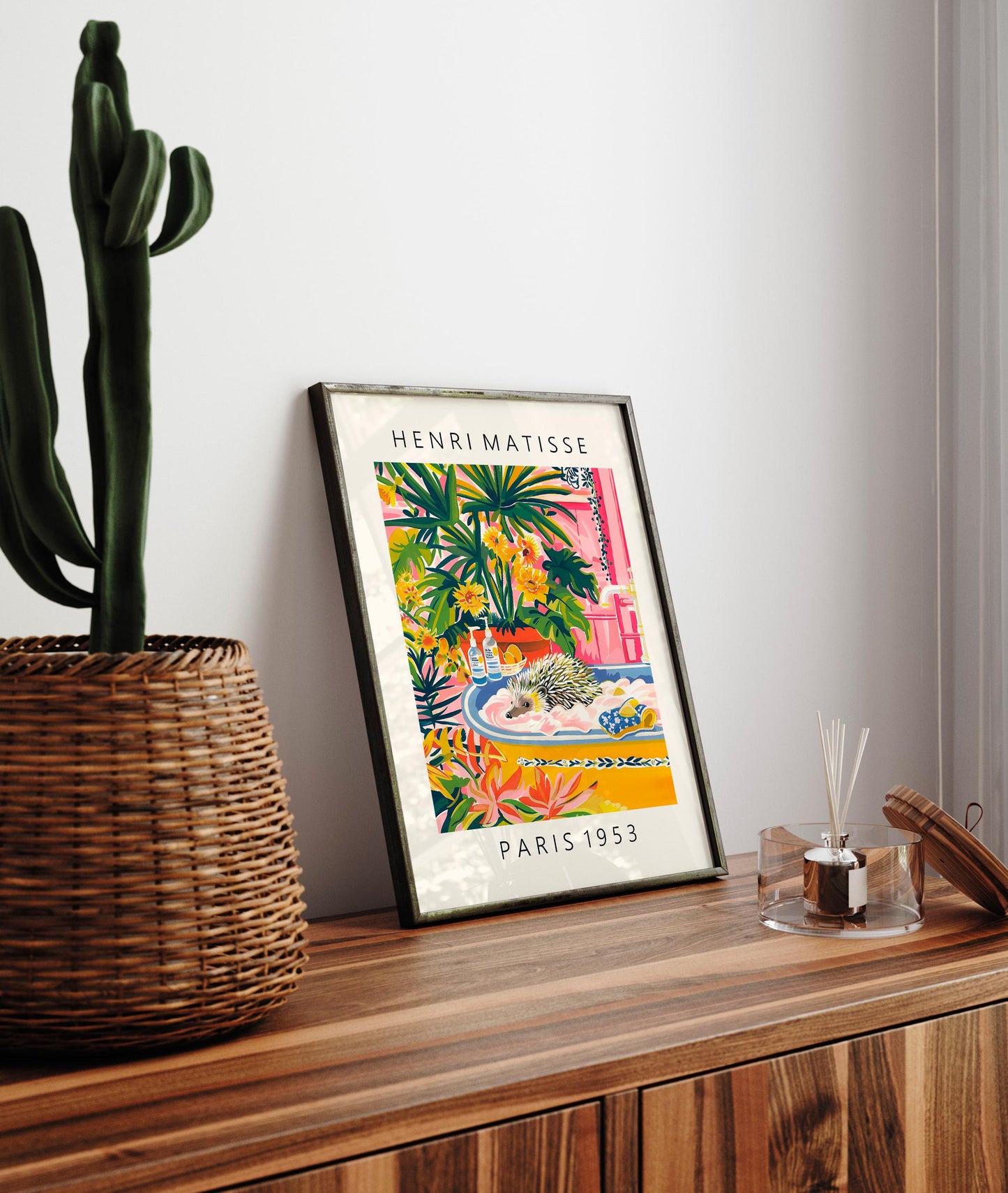 Hedgehog in Bathtub Art Print: Matisse Style Maximalist Decor