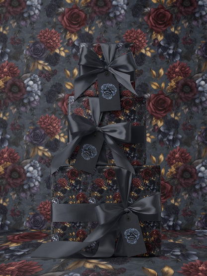 Moody Flower Wrapping Paper Dark Floral Gift Wrap Dark Academia Decor Gothic Gift Wrap Winter Flower Print Drawer Liner Paper Gift for Mom