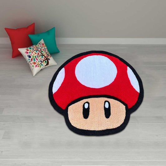 red mushroom rug, toad rug, retro game area rug, gaming room decor, M-ario rug, mushroom rug, custom rug,Halloween gift,Christmas gift rug