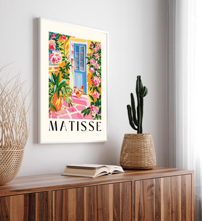 Pink farmhouse decor, Chicken art print, Tropical cowgirl poster, Hen poster, Mid century farm wall art