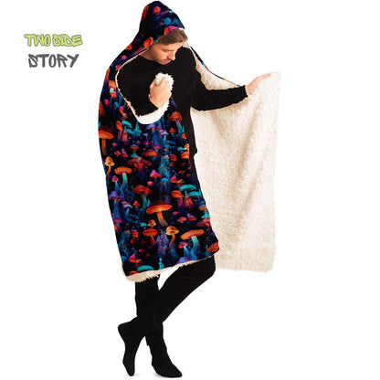 Micro-fleece Psychedelic Mushrooms Hooded Cloak,Psychedelic Clothes,Festival Rave Party Wear,Festival Cape,Psychedelic Cape,Wearable Blanket