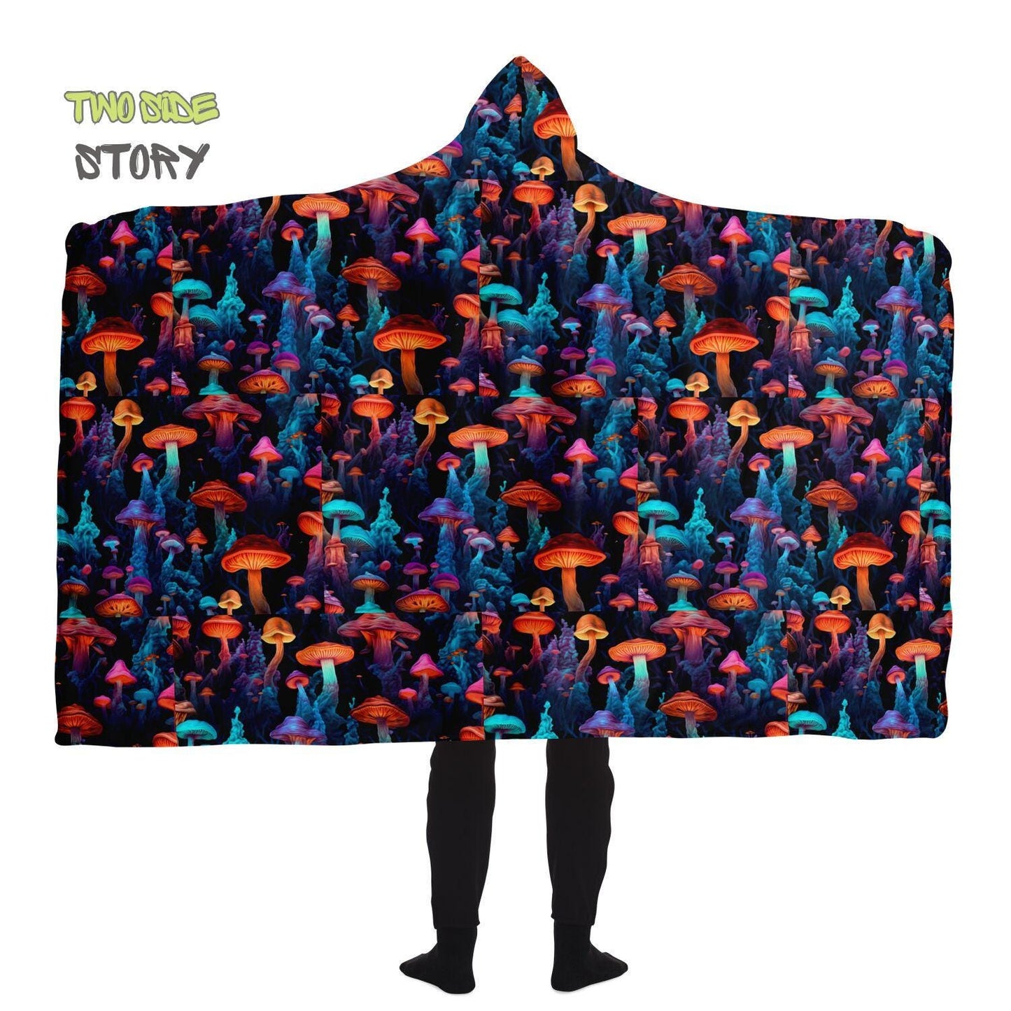 Micro-fleece Psychedelic Mushrooms Hooded Cloak,Psychedelic Clothes,Festival Rave Party Wear,Festival Cape,Psychedelic Cape,Wearable Blanket