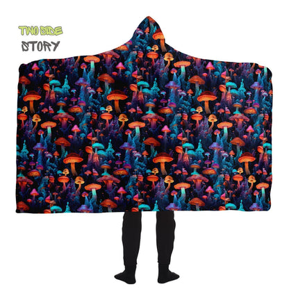 Micro-fleece Psychedelic Mushrooms Hooded Cloak,Psychedelic Clothes,Festival Rave Party Wear,Festival Cape,Psychedelic Cape,Wearable Blanket