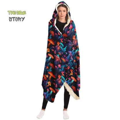 Micro-fleece Psychedelic Mushrooms Hooded Cloak,Psychedelic Clothes,Festival Rave Party Wear,Festival Cape,Psychedelic Cape,Wearable Blanket