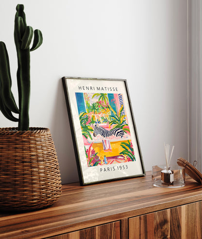 Maximalist wall art, Zebra in bathtub funny poster, Pink safari decor, Animal print