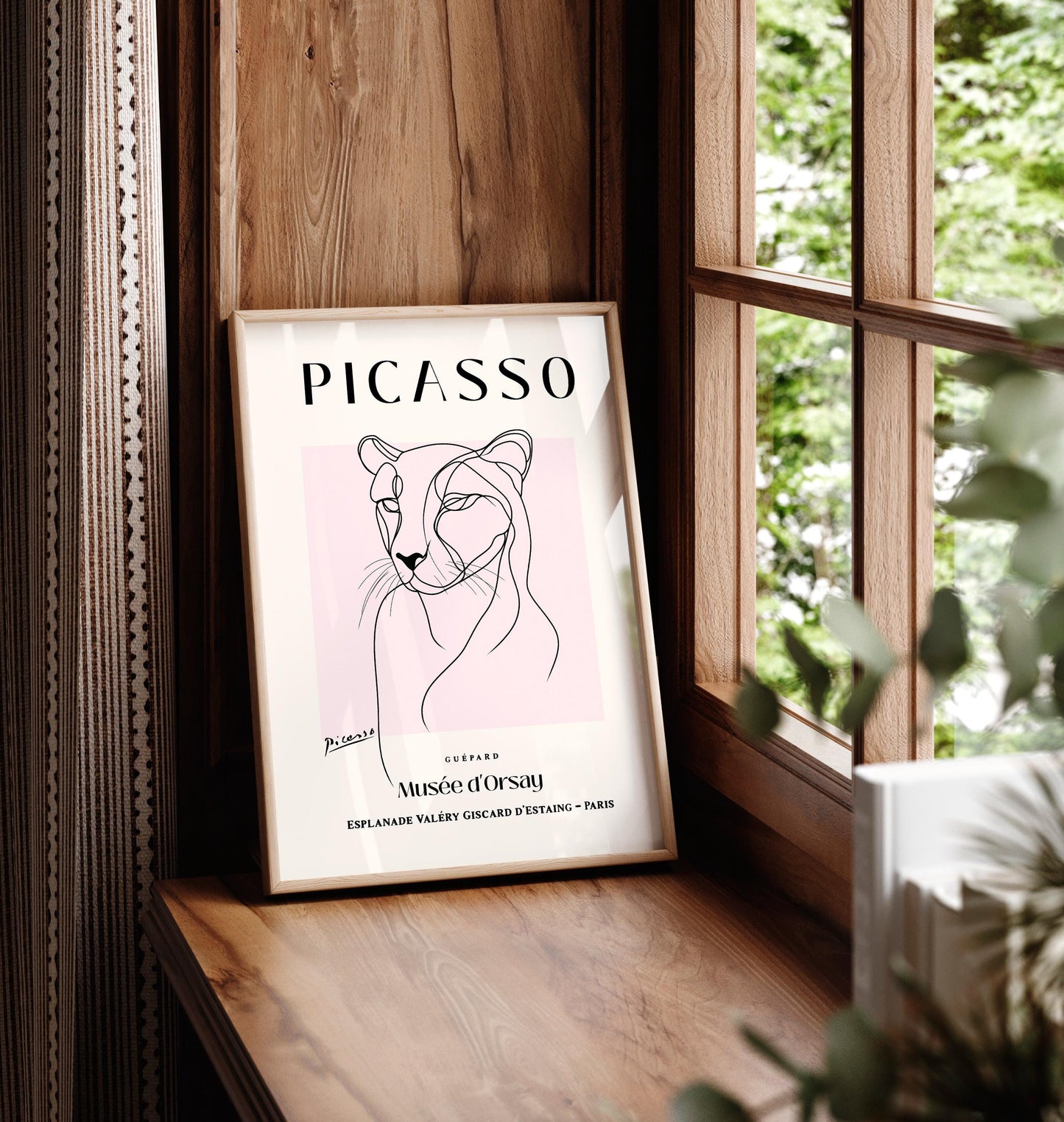 Cheetah line art print, Picasso poster, Minimalist decor, Mid century wall art
