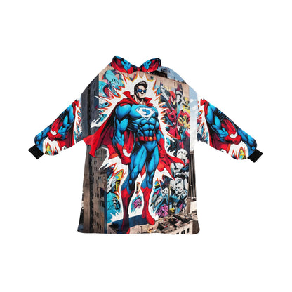 Kids Blanket Hoodie Cartoon Art Retro Superhero Hero Comics