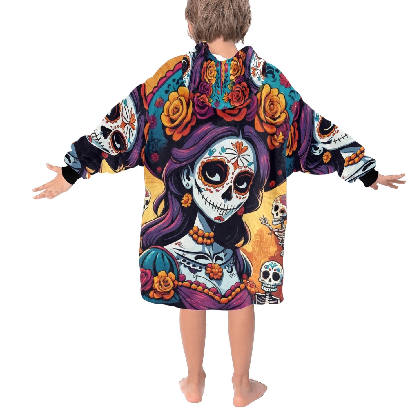Kids Blanket Hoodie Chicano Día De Los Muertos Mexico La Catrina Art
