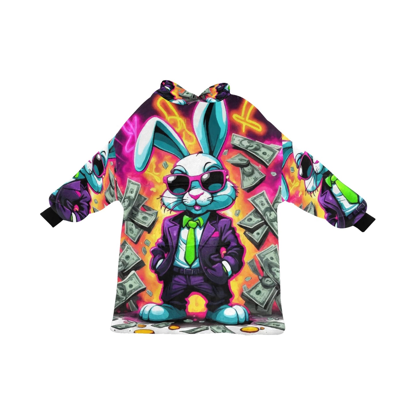 Kids Blanket Hoodie Gangster Bunny Cartoon
