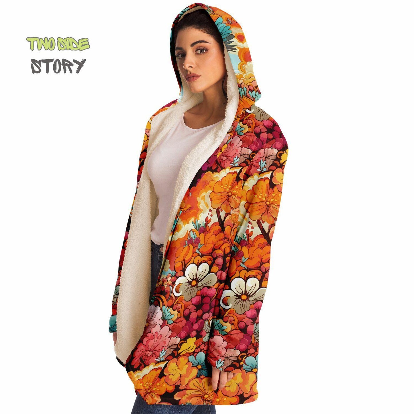 Micro-fleece Psychedelic Forest Printed Hooded Cloak,Festival Rave Party Wear,EDM Festival Cape, Psychedelic Cape,Vivid Colors Men Rave Cape