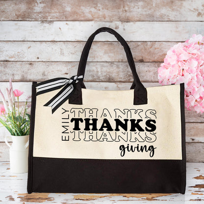 Thanksgiving Tote, Custom Name Tote Bag, Personalized Thankful Canvas Tote Bag, Gift For Women, Thanksgiving Gift Idea, Gift For Her
