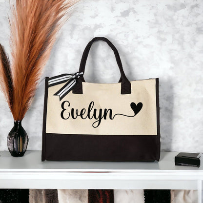Personalized Name Tote, Custom Heart Tote, Bridal Party Gifts, Bachelorette Party Gifts, Gift For Bridesmaids, Bridal Party Favors