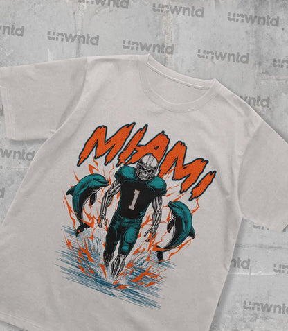 Miami Football Shirt - Graphic Tees - Skeleton Shirt - Merch Tee - Gift Shirt - Bootleg Shirt - Vintage - Skeleton Football Shirt