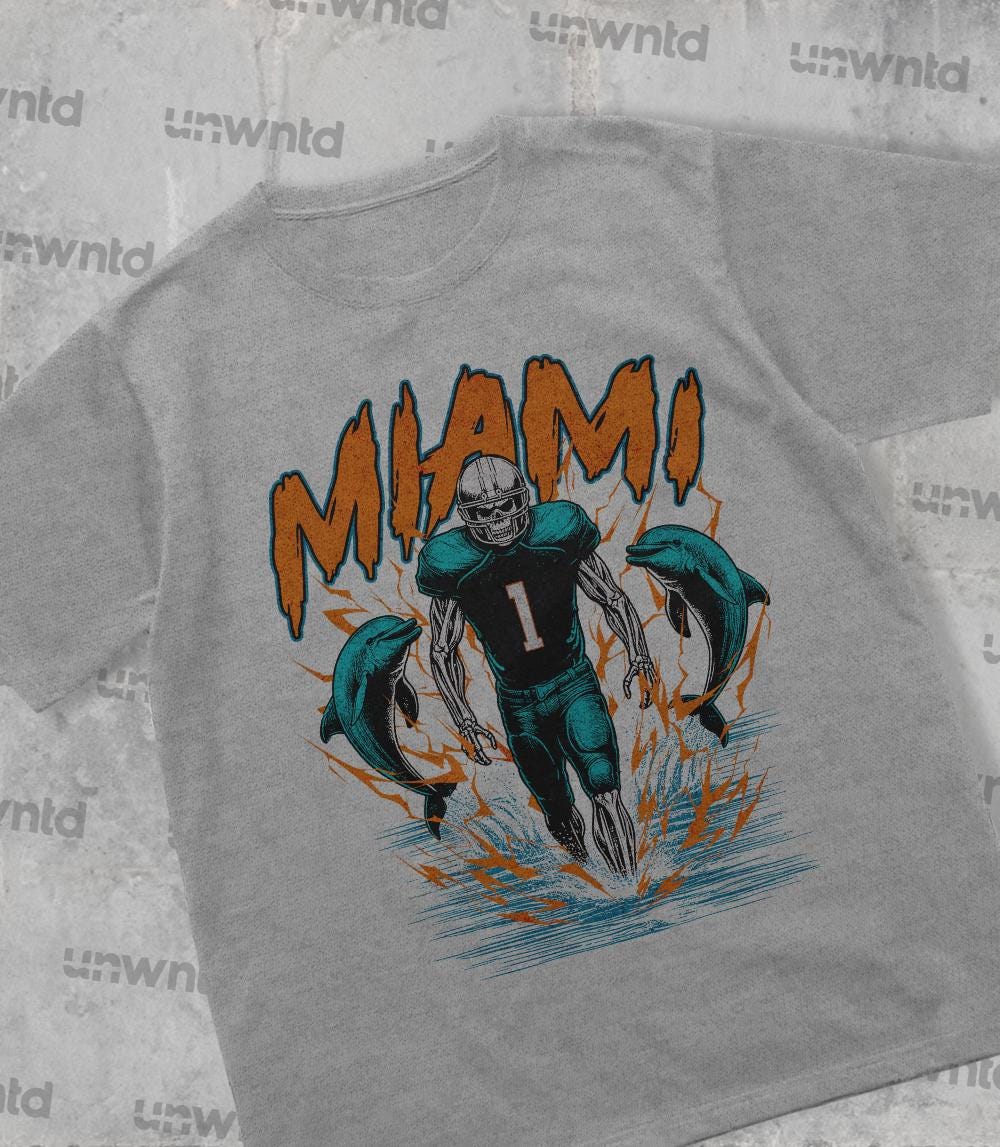 Miami Football Shirt - Graphic Tees - Skeleton Shirt - Merch Tee - Gift Shirt - Bootleg Shirt - Vintage - Skeleton Football Shirt