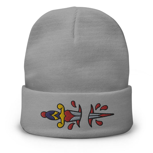 Dagger Traditional Tattoo Beanie, Tattoo Inspired Clothing, Embroidered Beanie, Knife Beanie, Old School Tattoo Hat, Tattoo Art Hats