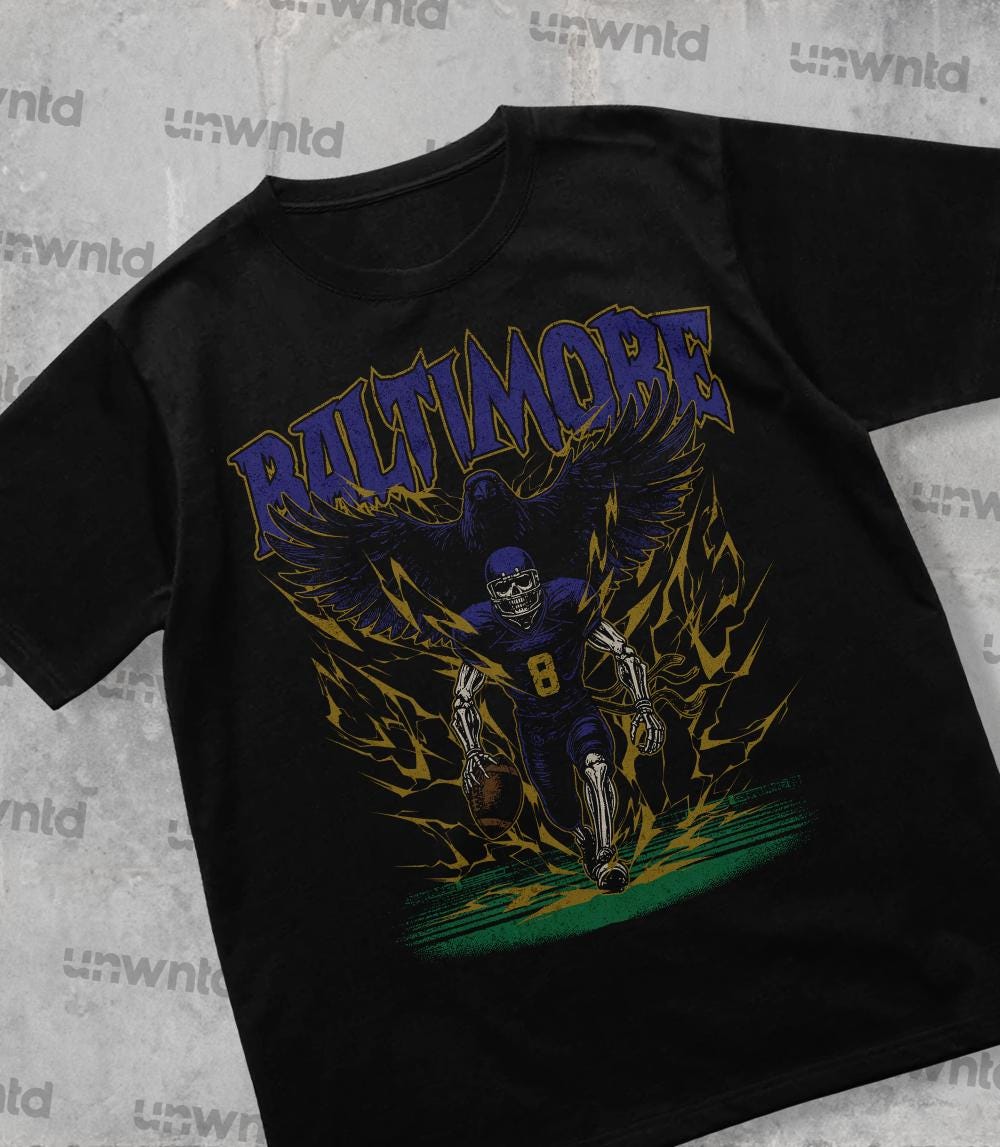 Baltimore Football Shirt - Graphic Tees - Skeleton Shirt - Merch Tee - Gift Shirt - Bootleg Shirt - Vintage - Skeleton Football Shirt