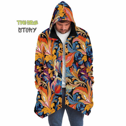 Micro-fleece Psychedelic Paisley Print Hooded Cloak,Festival Rave Party Wear EDM Festival Cape, Psychedelic Cape,Men's Rave Cape,Psy Clothes