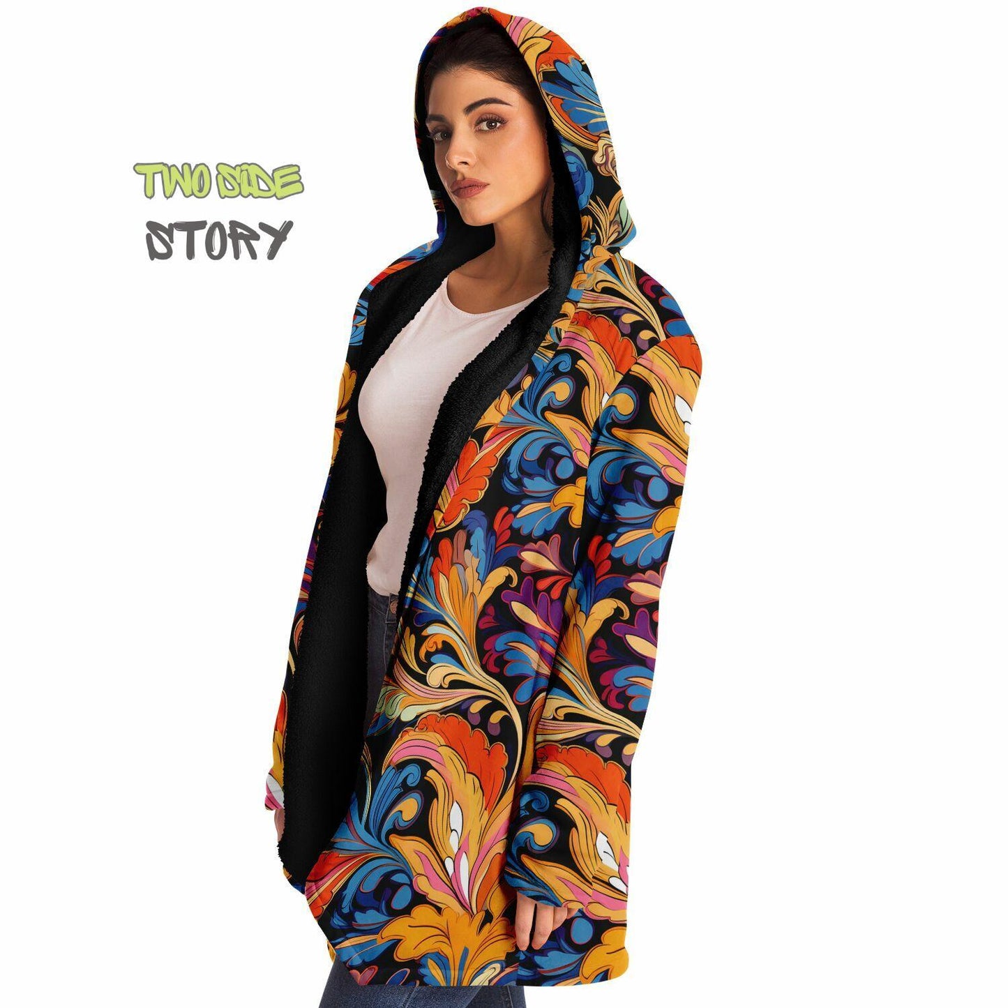 Micro-fleece Psychedelic Paisley Print Hooded Cloak,Festival Rave Party Wear EDM Festival Cape, Psychedelic Cape,Men's Rave Cape,Psy Clothes