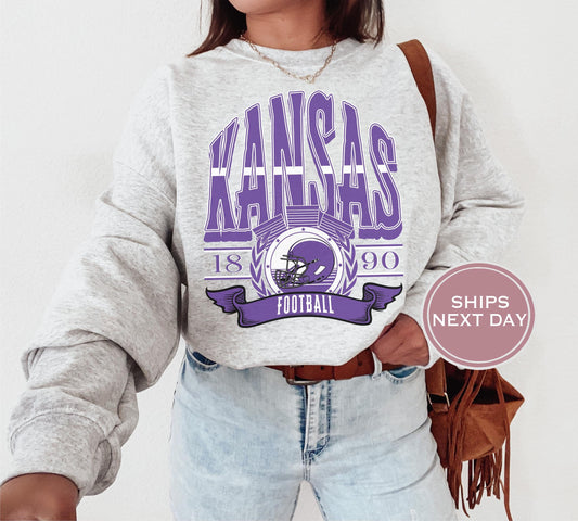 Kansas Football Sweatshirt, Vintage Kansas Crewneck, Retro Kansas Sweatshirt, Kansas Varsity Sweatshirt, Kansas Long Sleeve
