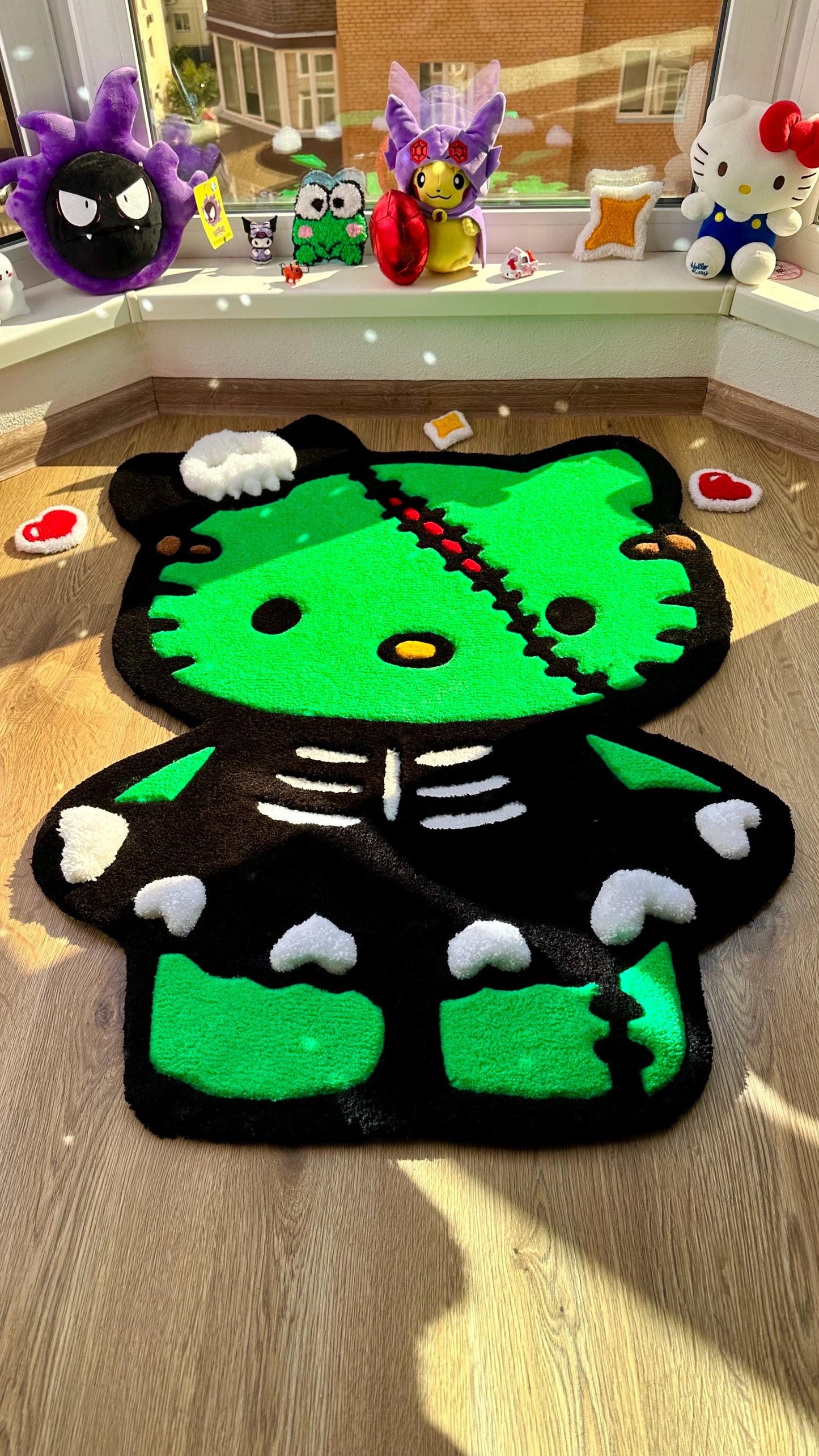 Green Halloween Dino Tufted Rug – Spooky Cute Carpet, Handmade Puffy Floor Mat, Kawaii Decor for Kids Room, 3D Custom Rug Gift