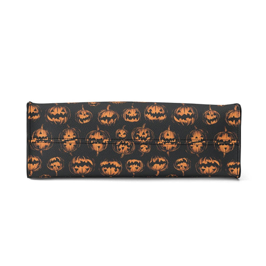 Dark PU Leather Tote Bag, Cottagecore witch pumpkin Trendy Fashion Handbag, Dark academia Vegan Leather Handbag Gift Black Halloween Purse