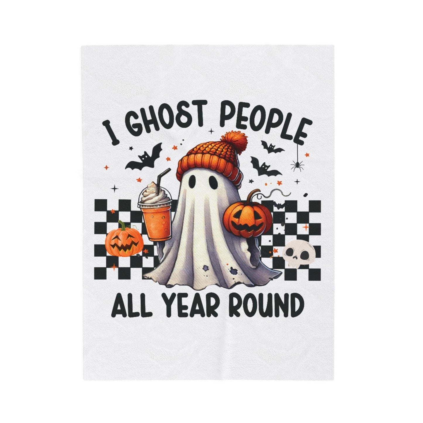 Funny Halloween Blanket | Ghost Blanket | Funny Ghost Throw | Spooky Ghost with Coffee Blanket | Ghost Iced Coffee Blanket