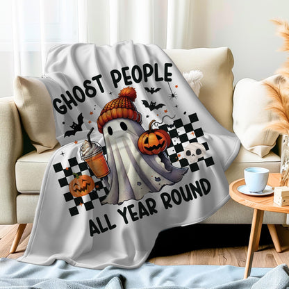 Funny Halloween Blanket | Ghost Blanket | Funny Ghost Throw | Spooky Ghost with Coffee Blanket | Ghost Iced Coffee Blanket