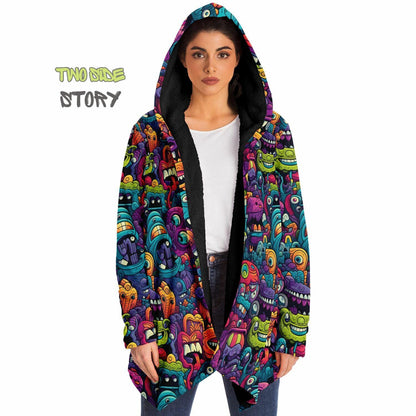 Halloween Monsters Micro-fleece Printed Hooded Cloak,Festival Rave Party Wear,Halloween Cape,EDM Festival Cape, Unique Gifts,Men's Rave Cape