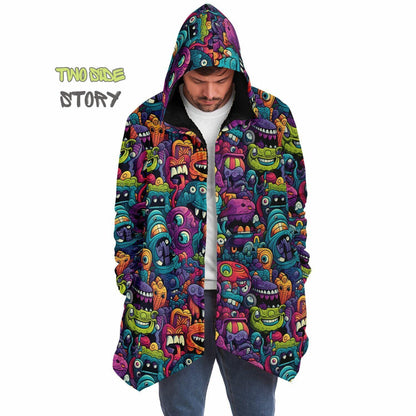 Halloween Monsters Micro-fleece Printed Hooded Cloak,Festival Rave Party Wear,Halloween Cape,EDM Festival Cape, Unique Gifts,Men's Rave Cape