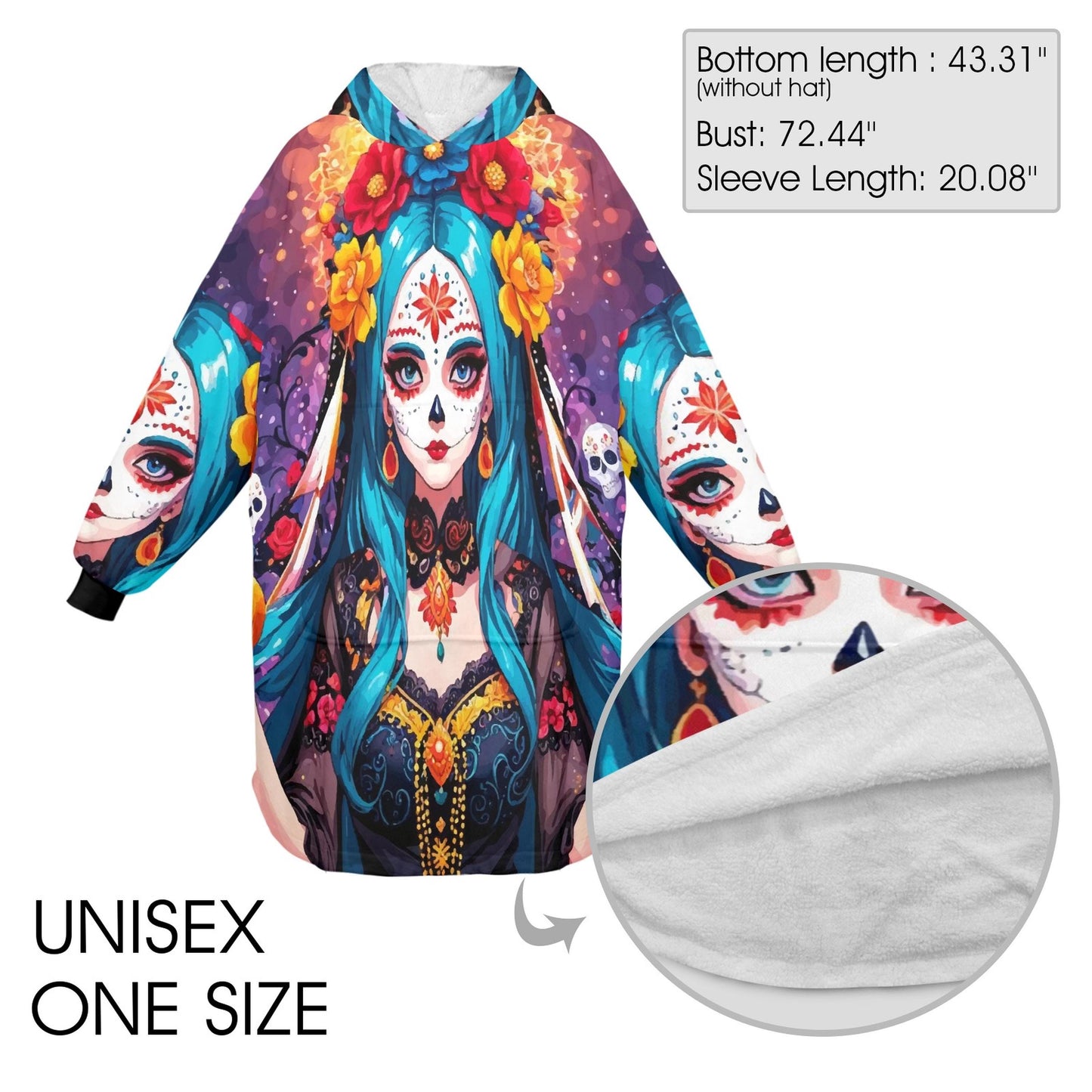 Día De Los Muertos Blanket Hoodie Personalized Fleece Loungewear