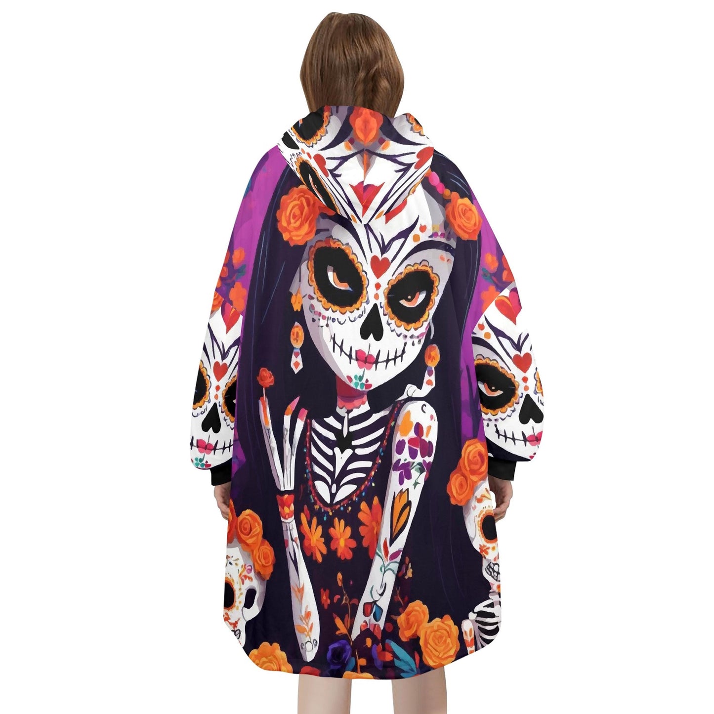 Día De Los Muertos Blanket Hoodie Personalized Fleece Loungewear