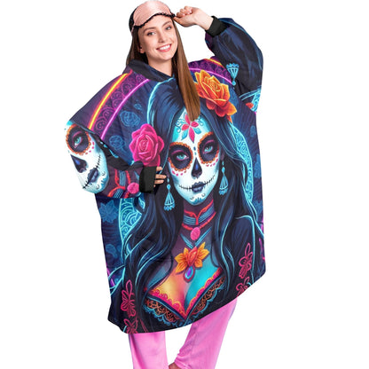 Day of the Dead Blanket Hoodie Día De Los Muertos Chicano Blanket