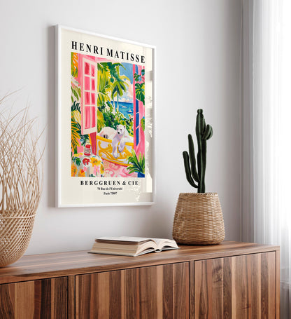 Pink Matisse print, Polar bear in bathtub art print, Maximalist dopamine art, Pink bathroom decor, Tropical wall decor