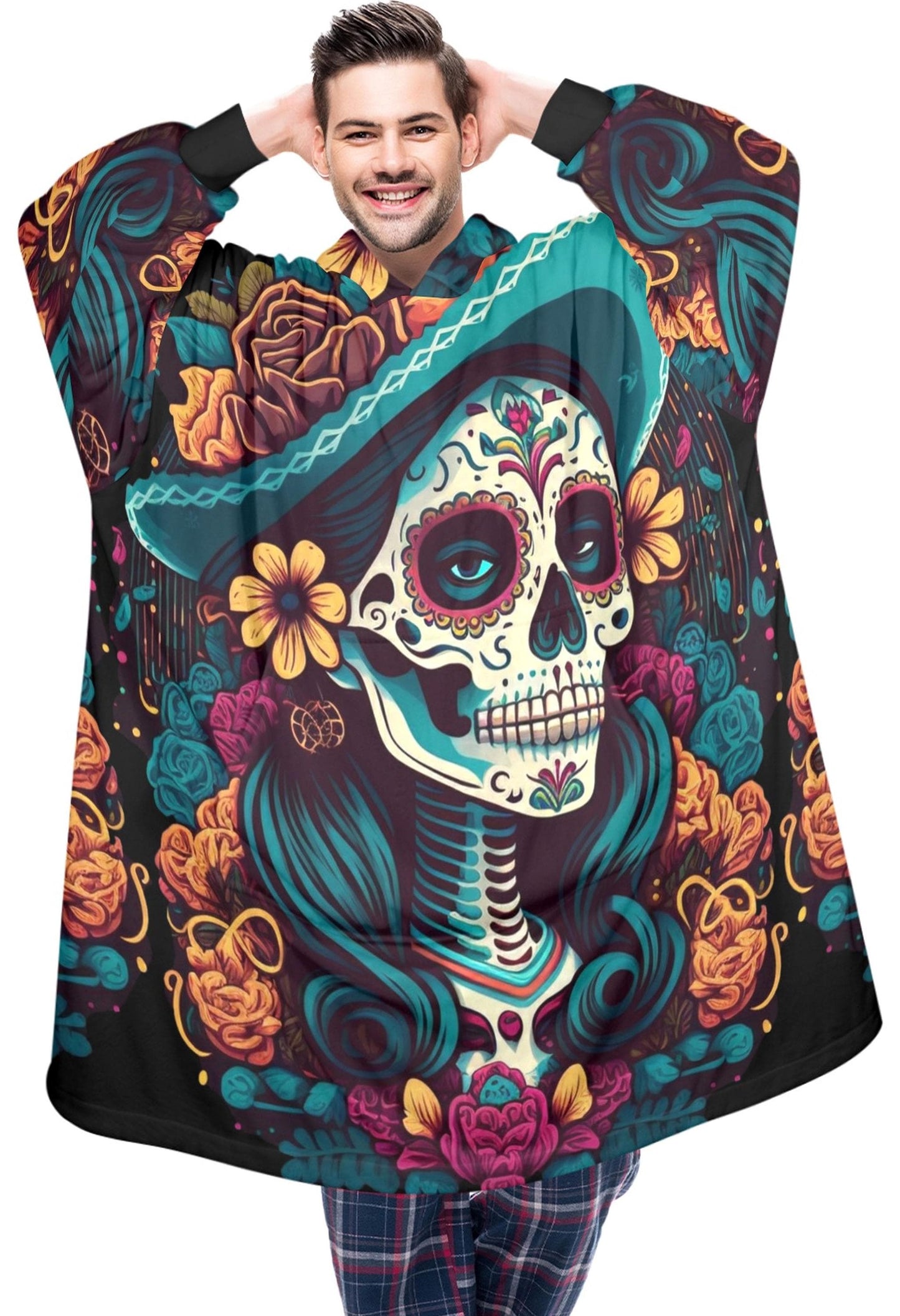 Día De Los Muertos Blanket Hoodie Personalized Cartoon Fleece