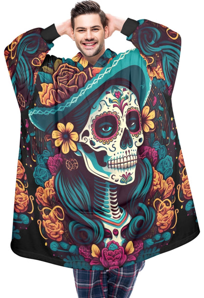 Día De Los Muertos Blanket Hoodie Personalized Cartoon Fleece