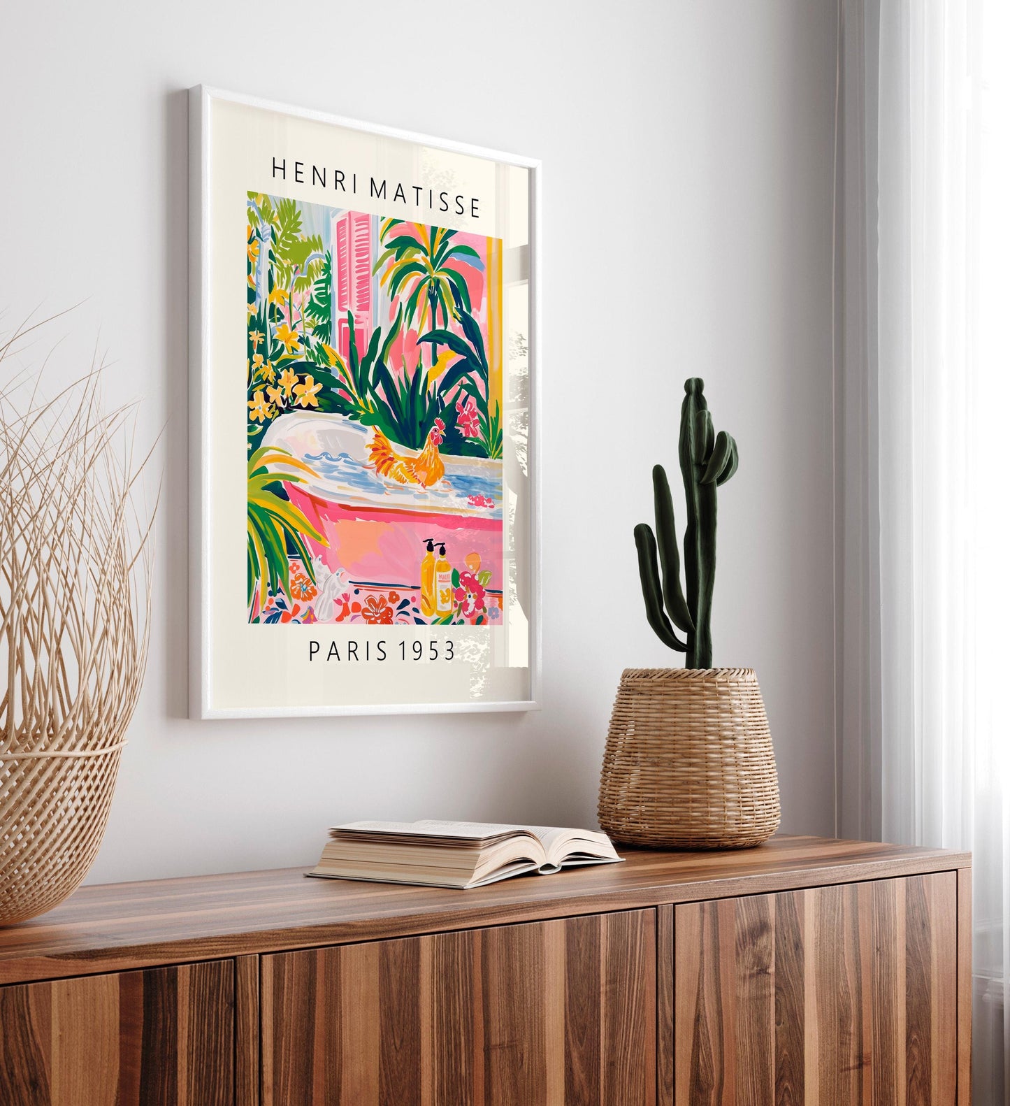Matisse Style Chicken Art Print: Funny Pink Bathroom Decor
