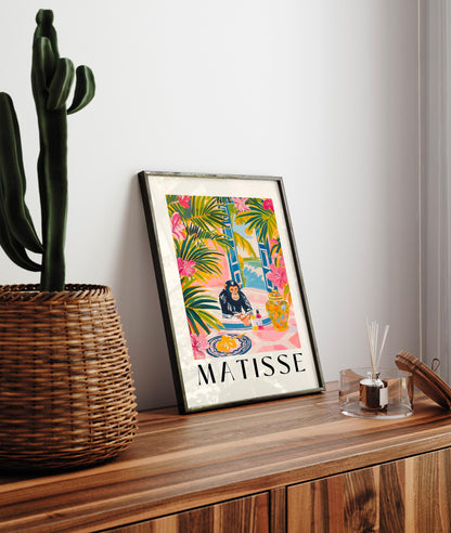 Matisse print, Chimpanzee in bathtub funny poster, Pink dopamine decor, Maximalist poster, Tropical wall art
