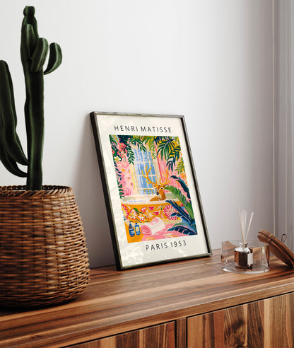 Deer in Bathtub Art Print: Maximalist Matisse Style Bathroom Wall Art