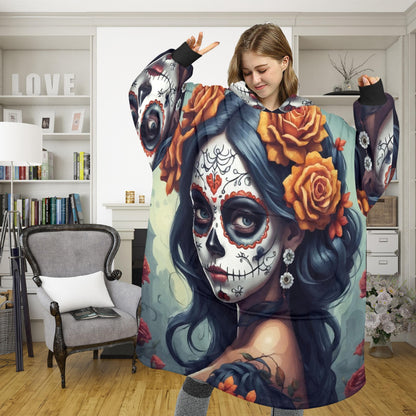 Día De Los Muertos Blanket Hoodie Personalized Chicano Blanket