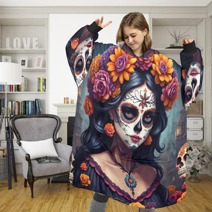 Día De Los Muertos Blanket Hoodie Chicano Art Personalized Blanket