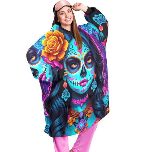 Chingona Blanket Hoodie Mexican Sugar Skull Personalized Blanket