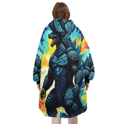 Godzilla Blanket Hoodie Vintage Kaiju Fleece Lounger