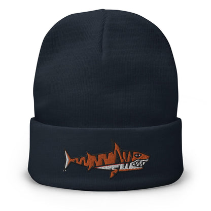 Tiger Shark, Traditional Tattoo Beanie, Tattoo Inspired Clothing, Embroidered Beanie, Skull Beanie, Shark Beanie, Tiger Beanie