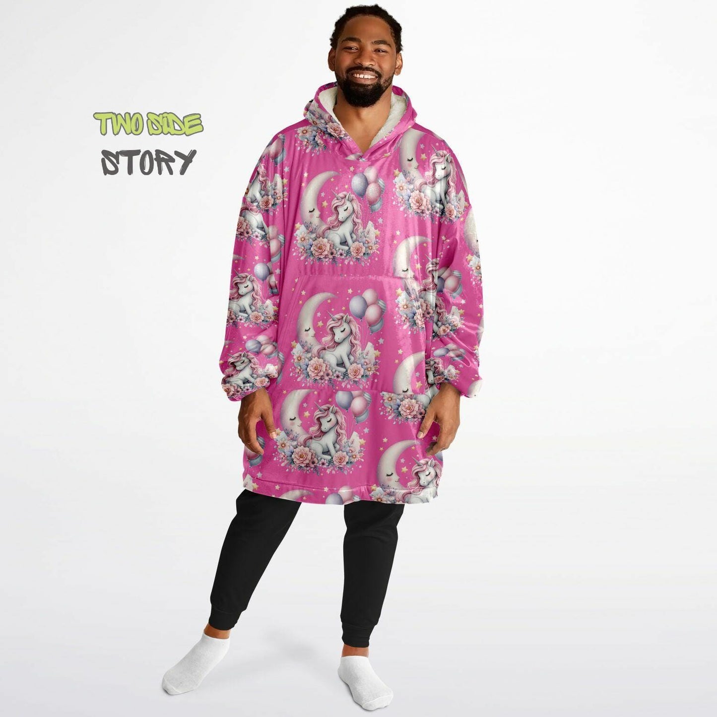 Hot Pink Cute Kawaii Unicorn Print Snug Hoodie,Printed Hooded Blanket with Sleeves,Lounge Wear,Novelty Gifts, Birthday Gift ,Christmas Gifts