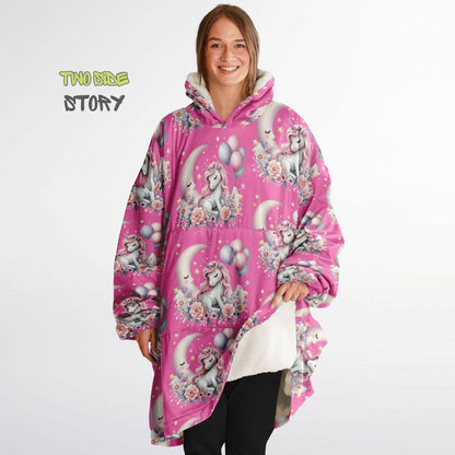 Hot Pink Cute Kawaii Unicorn Print Snug Hoodie,Printed Hooded Blanket with Sleeves,Lounge Wear,Novelty Gifts, Birthday Gift ,Christmas Gifts