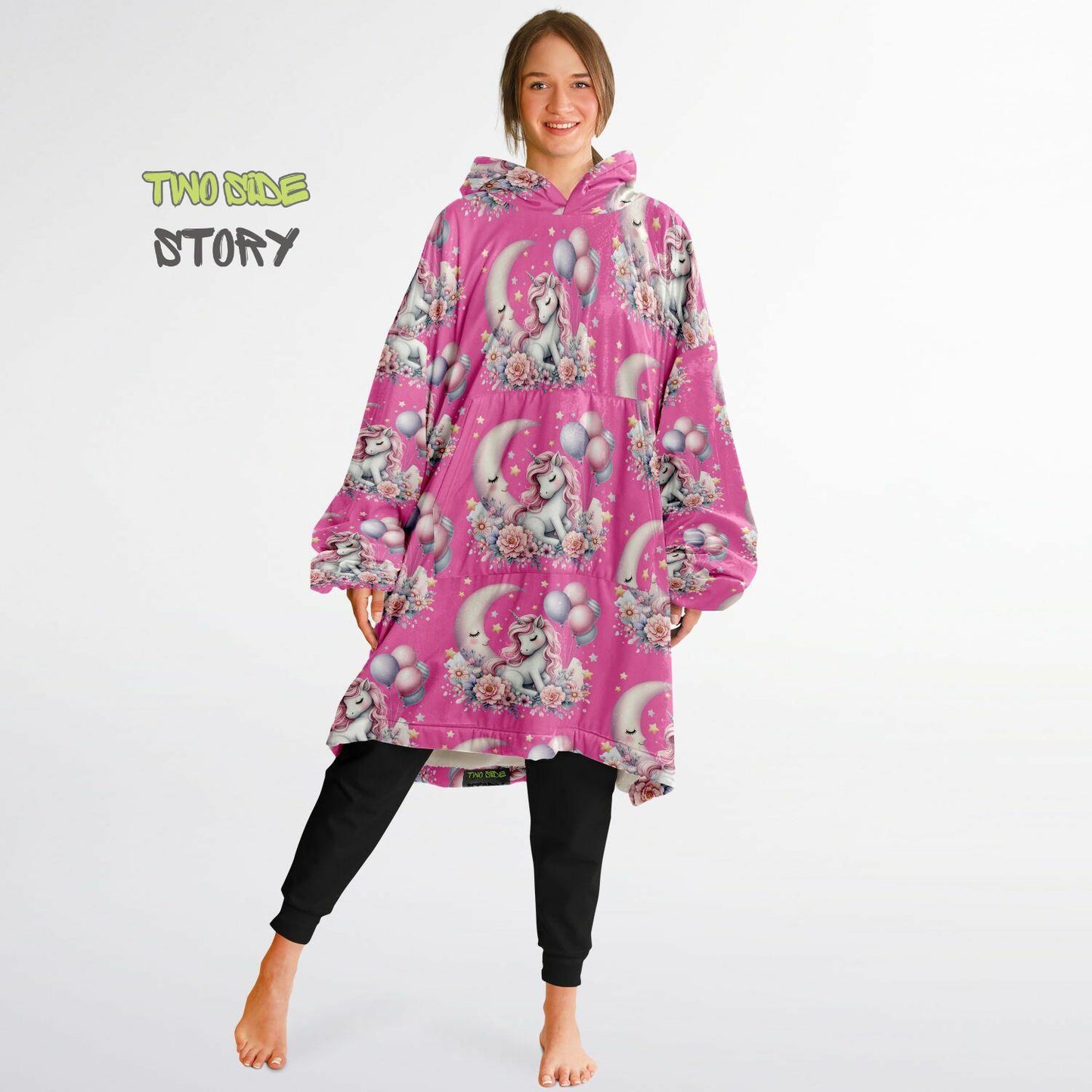 Hot Pink Cute Kawaii Unicorn Print Snug Hoodie,Printed Hooded Blanket with Sleeves,Lounge Wear,Novelty Gifts, Birthday Gift ,Christmas Gifts