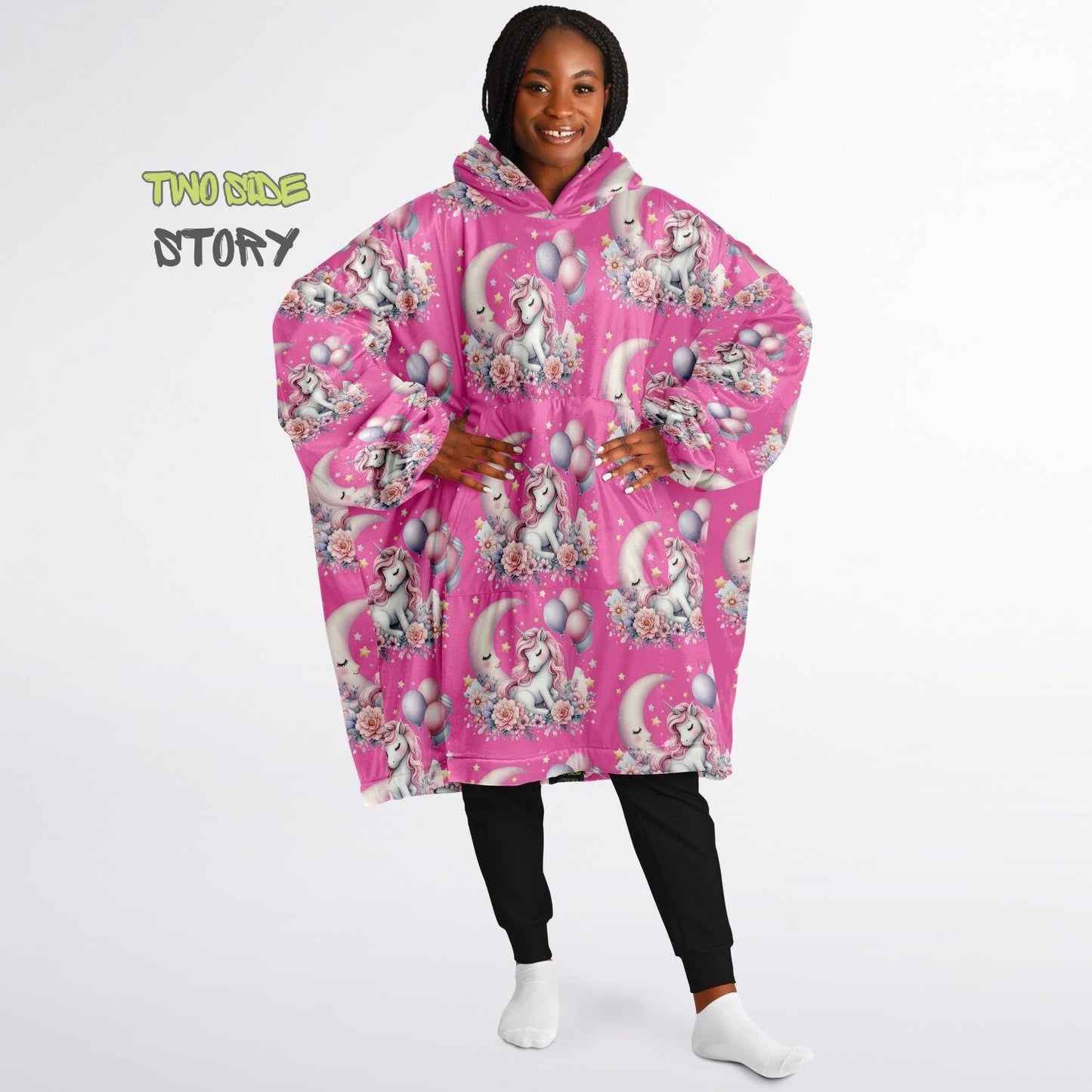 Hot Pink Cute Kawaii Unicorn Print Snug Hoodie,Printed Hooded Blanket with Sleeves,Lounge Wear,Novelty Gifts, Birthday Gift ,Christmas Gifts