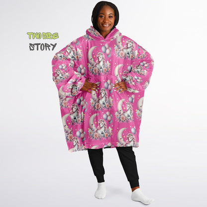 Hot Pink Cute Kawaii Unicorn Print Snug Hoodie,Printed Hooded Blanket with Sleeves,Lounge Wear,Novelty Gifts, Birthday Gift ,Christmas Gifts