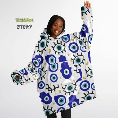 Novelty Evil Eye Print Snug Hoodie,Mykonos Eye Printed Hooded Blanket with Sleeves,Lounge Wear,Unique,Novelty Gifst,Birthday Christmas Gifts