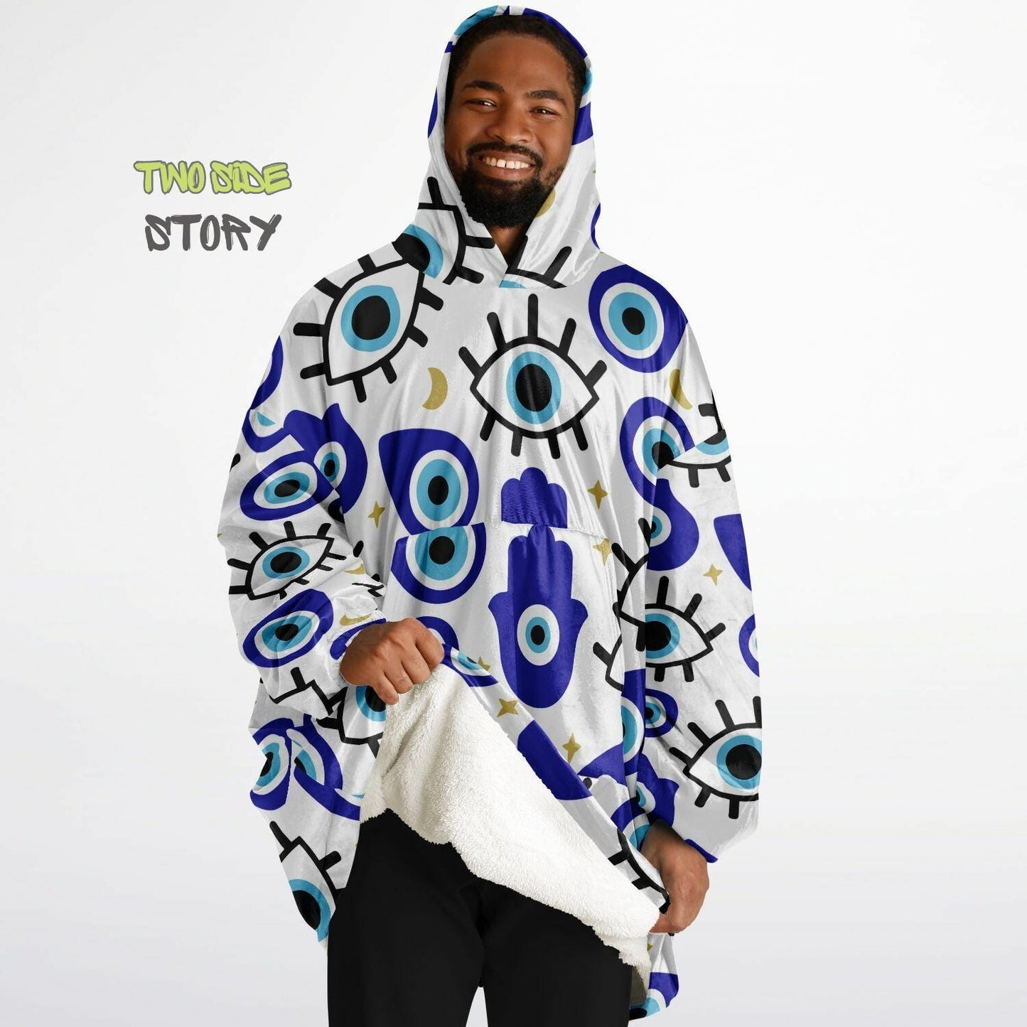 Novelty Evil Eye Print Snug Hoodie,Mykonos Eye Printed Hooded Blanket with Sleeves,Lounge Wear,Unique,Novelty Gifst,Birthday Christmas Gifts
